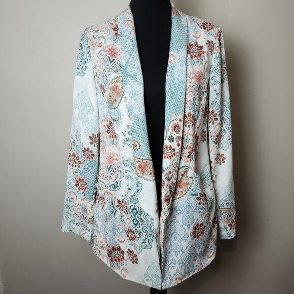 Chico's Women's Multi-Color Paisley Open Front Blazer Jacket Size 1 (Medium) - Picture 1 of 12